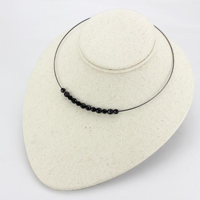 Ruthenium White Metal Necklace with Synthetic Synthetic Glass in Jet