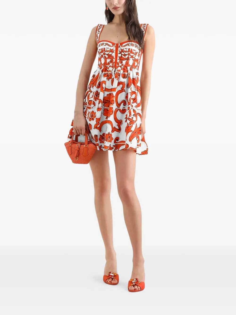 Dolce & Gabbana Women Short Poplin Dress With Majolica Print