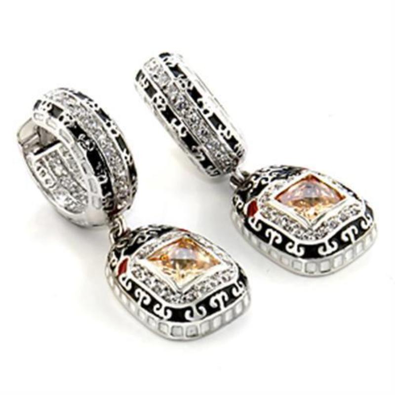Rhodium Brass Earrings with AAA Grade CZ in Champagne