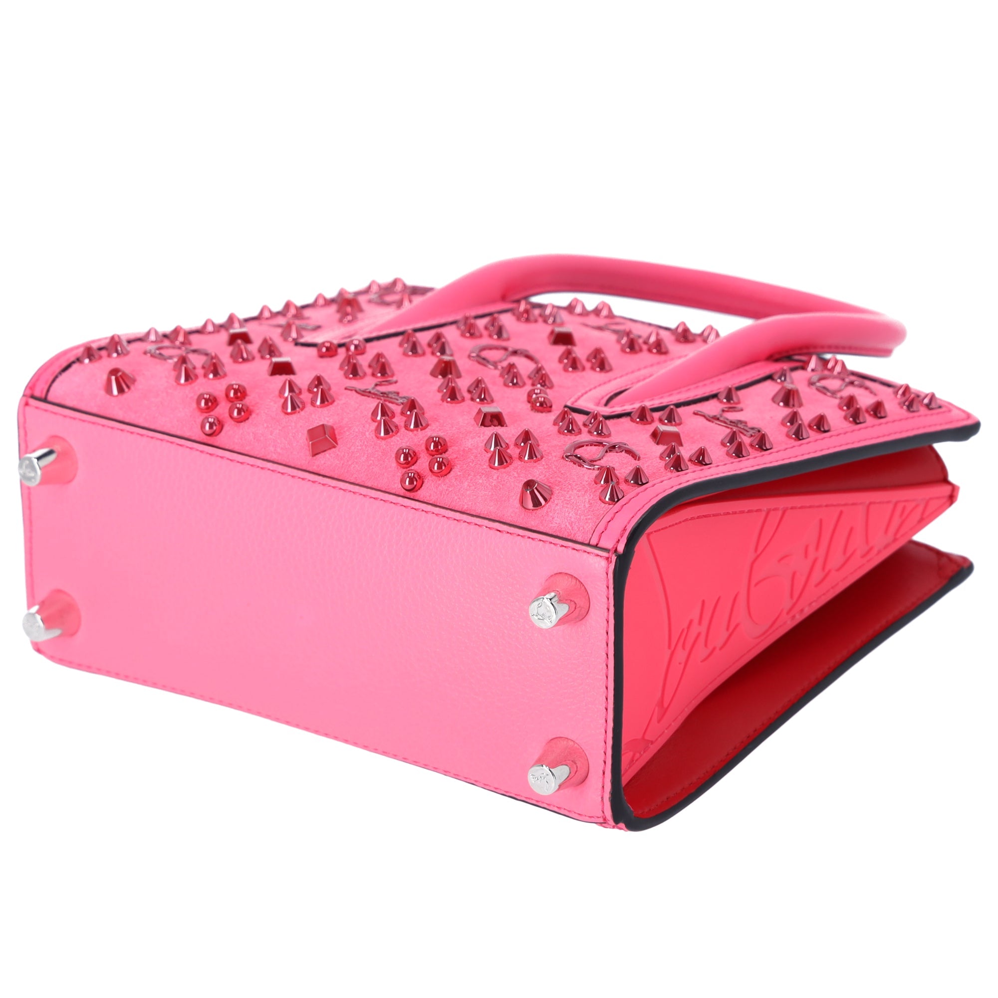 Christian Louboutin Studded Paloma S Small Satchel Pink Logo Suede Shoulder Bag