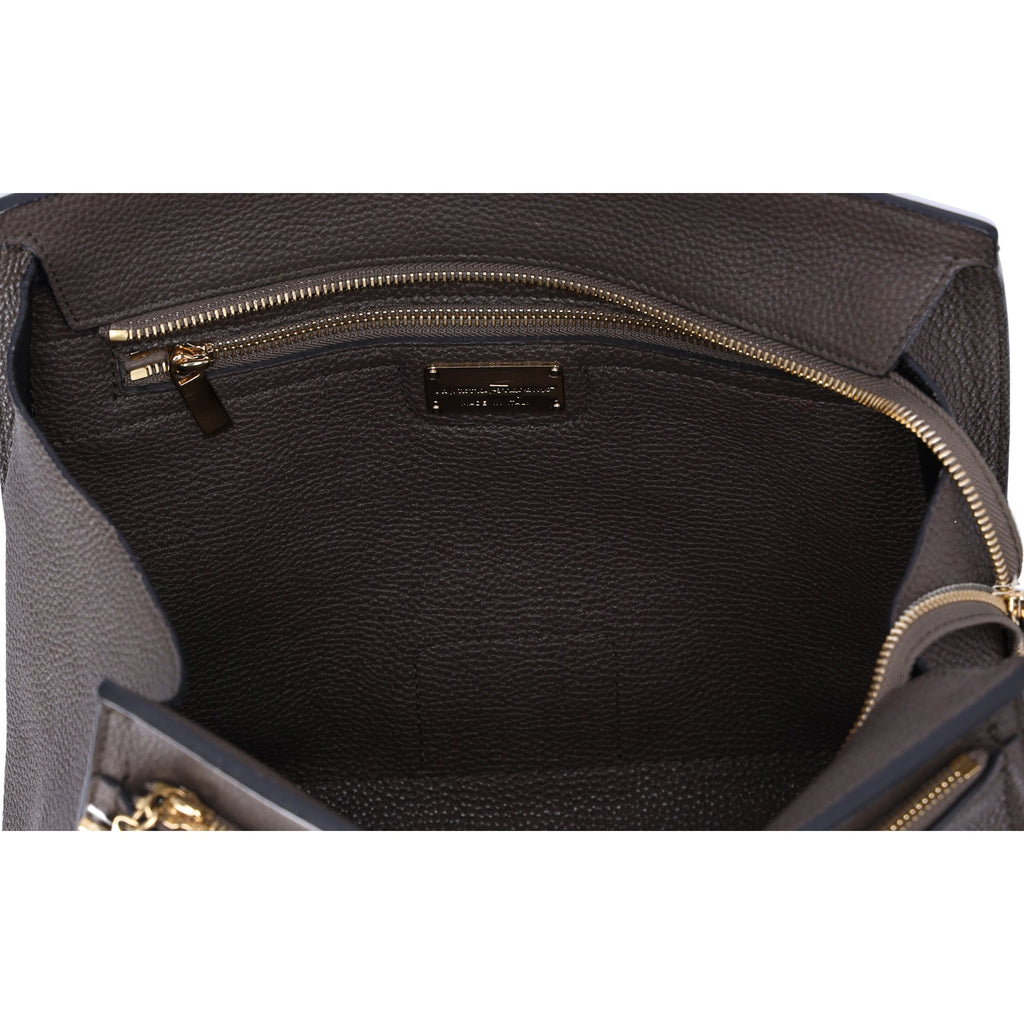 Salvatore Ferragamo Amy Medium Top Zip Shoulder Tote Bag Leather Dark Gray