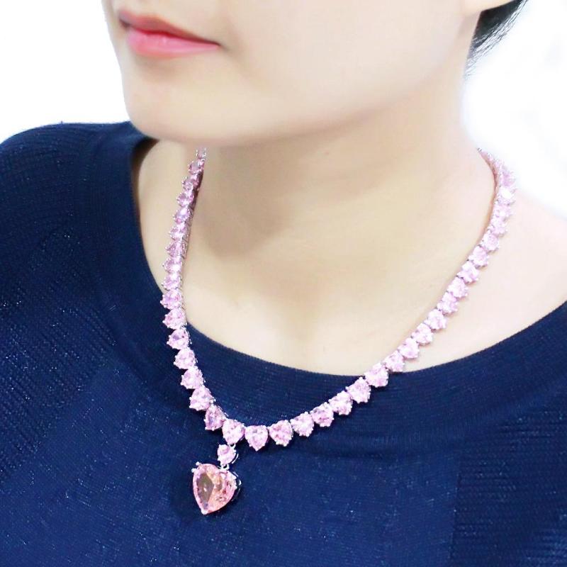 Rhodium Brass Necklace with AAA Grade CZ in Rose