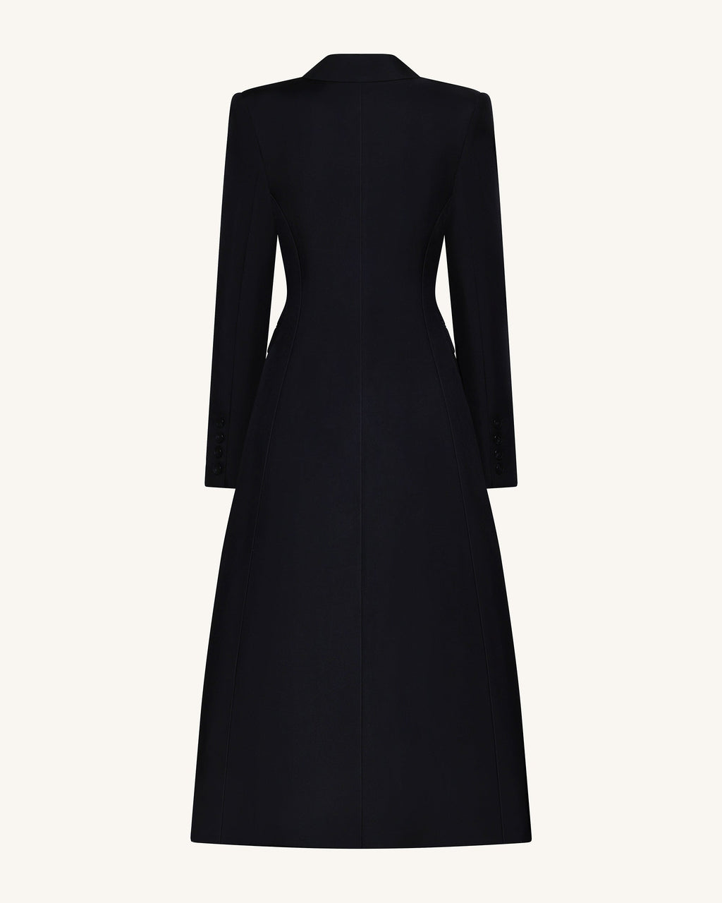 Structured Peak-Lapel Cutaway Maxi Blazer - Black