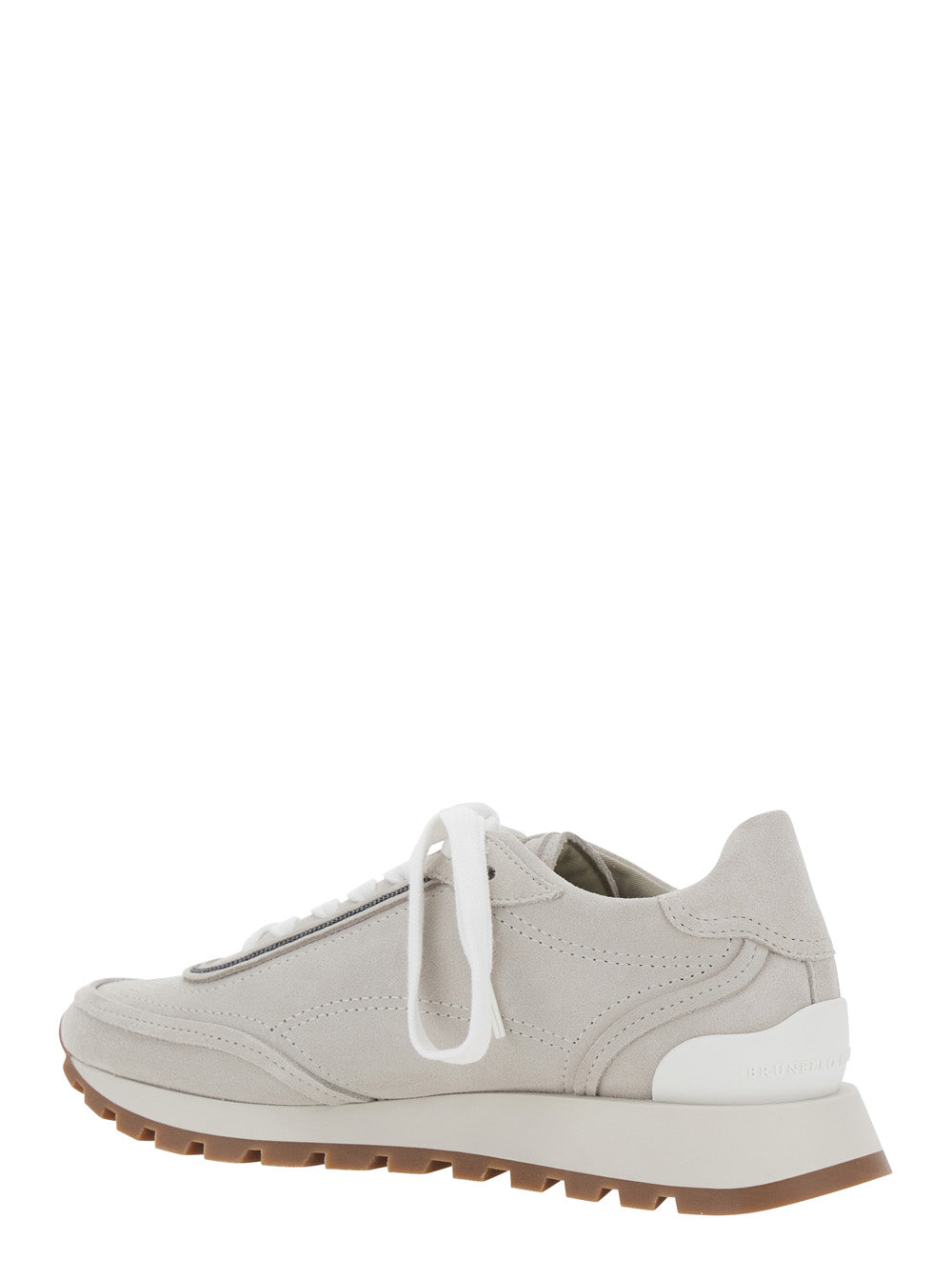 Brunello Cucinelli Women Grey Low Top Sneakers With Perforated Round Toe And Rubber Sole In Suede For Women