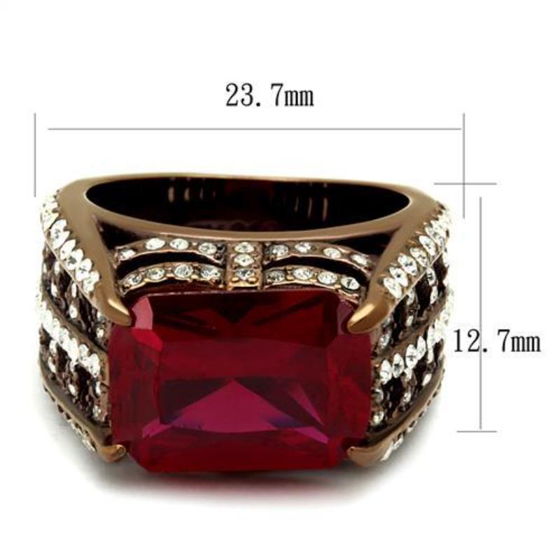 IP Coffee light Stainless Steel Ring with Synthetic Synthetic Glass in Garnet