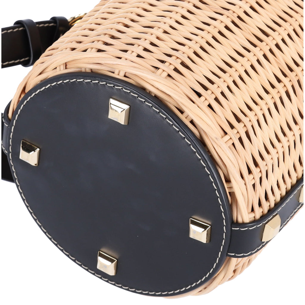 Salvatore Ferragamo Gancini Drawstring Bucket Bag Wicker Studded Leather + Pouch