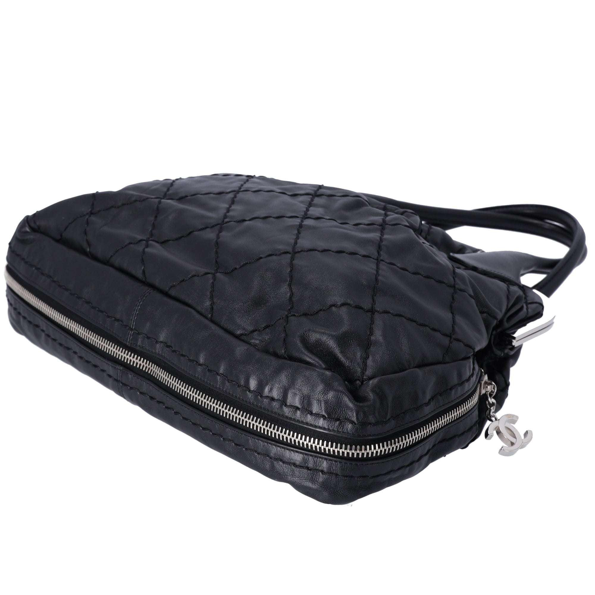 CHANEL Wild Stitch Expandable Frame Tote Bag Black Leather