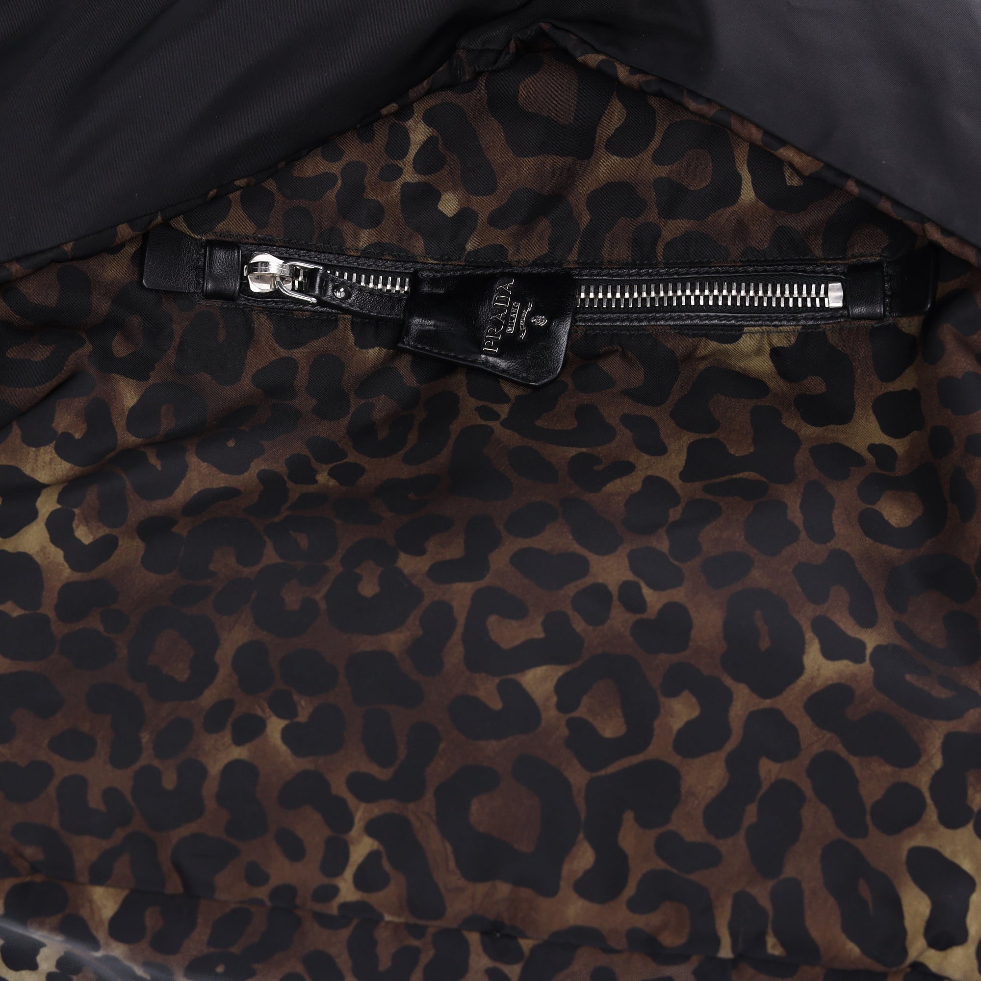 Prada Tessuto Reversible Leopard Print Nylon Tote Bag Brown