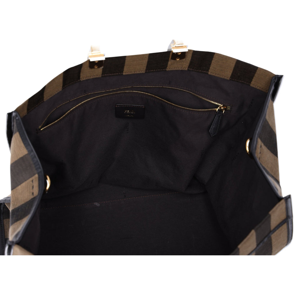FENDI Sunshine Shopper Tote Bag 8BH372 Dark Brown Black Jacquard Leather