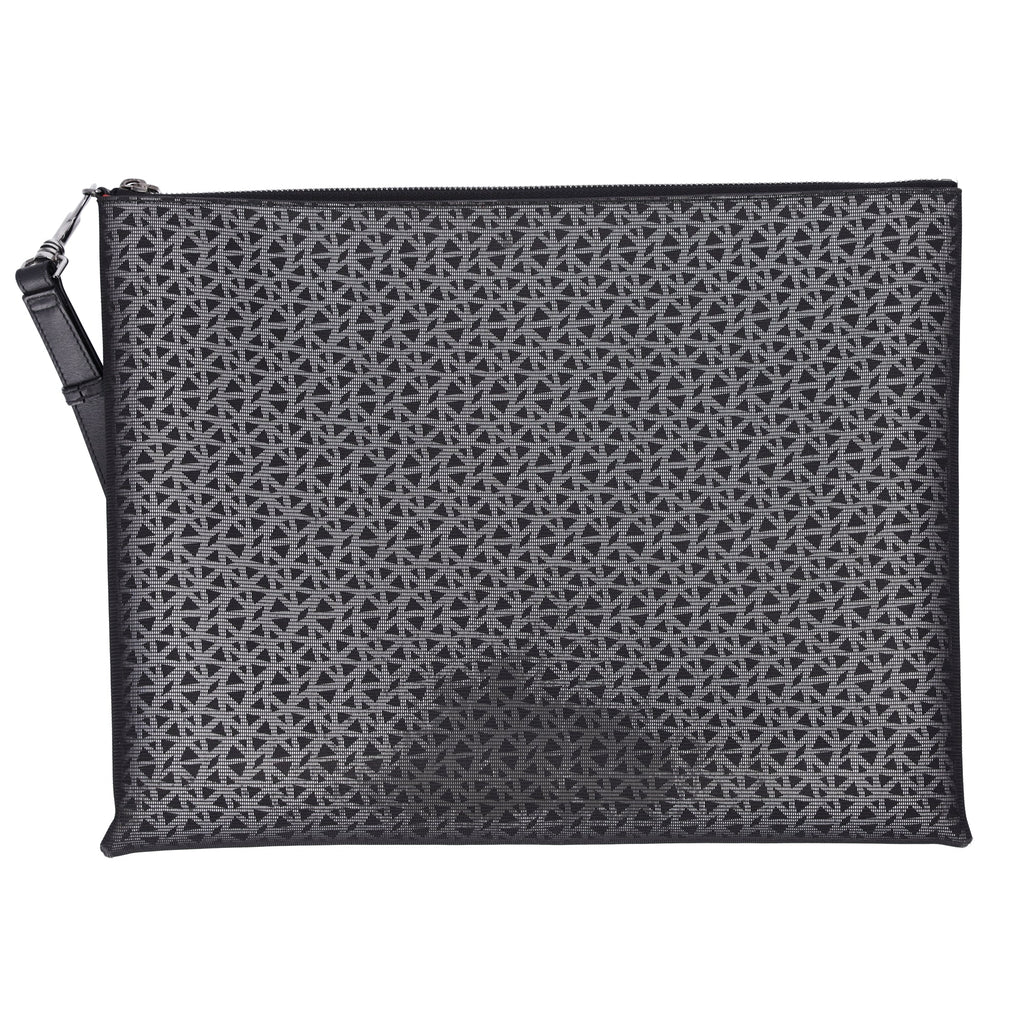 Christian Louboutin Peter Pouch Clutch Bag Black Yellow Fiber Leather