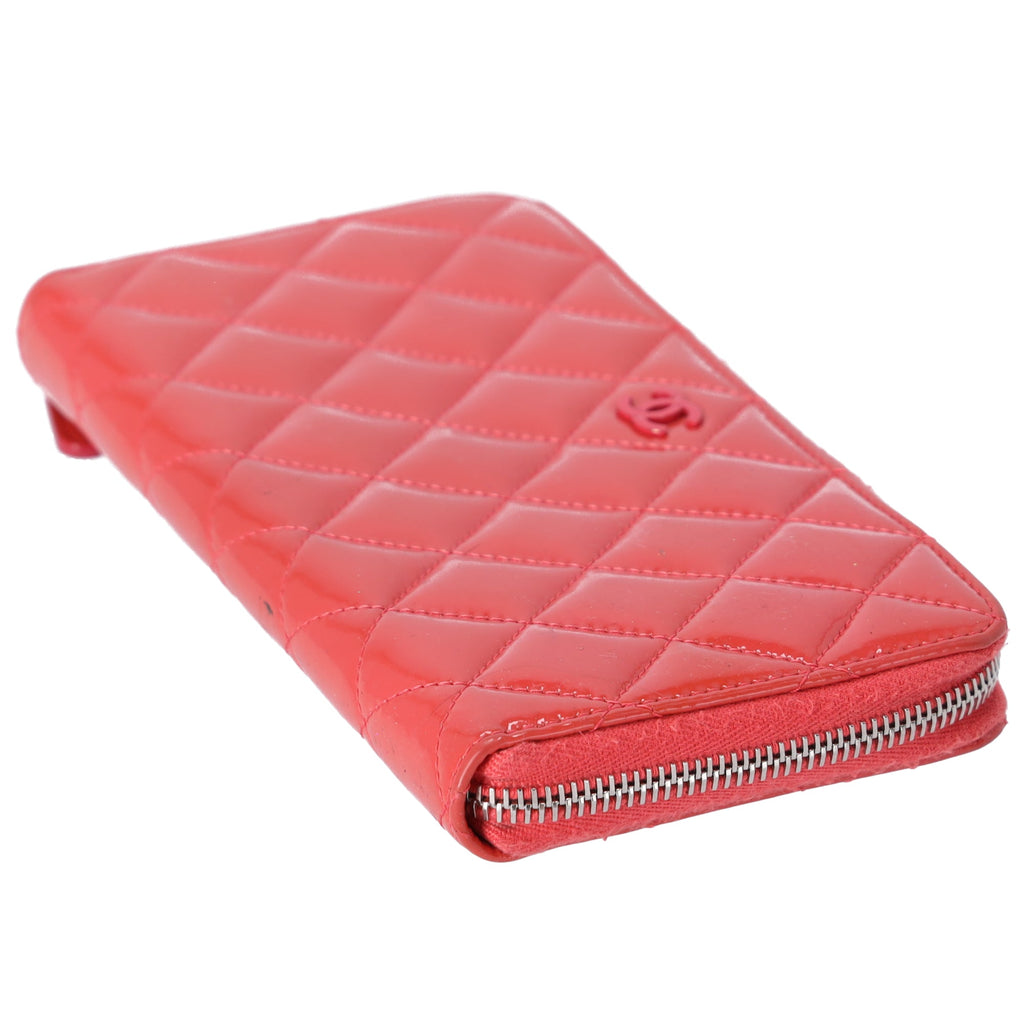 CHANEL Matelasse Long Wallet Pink Patent Leather