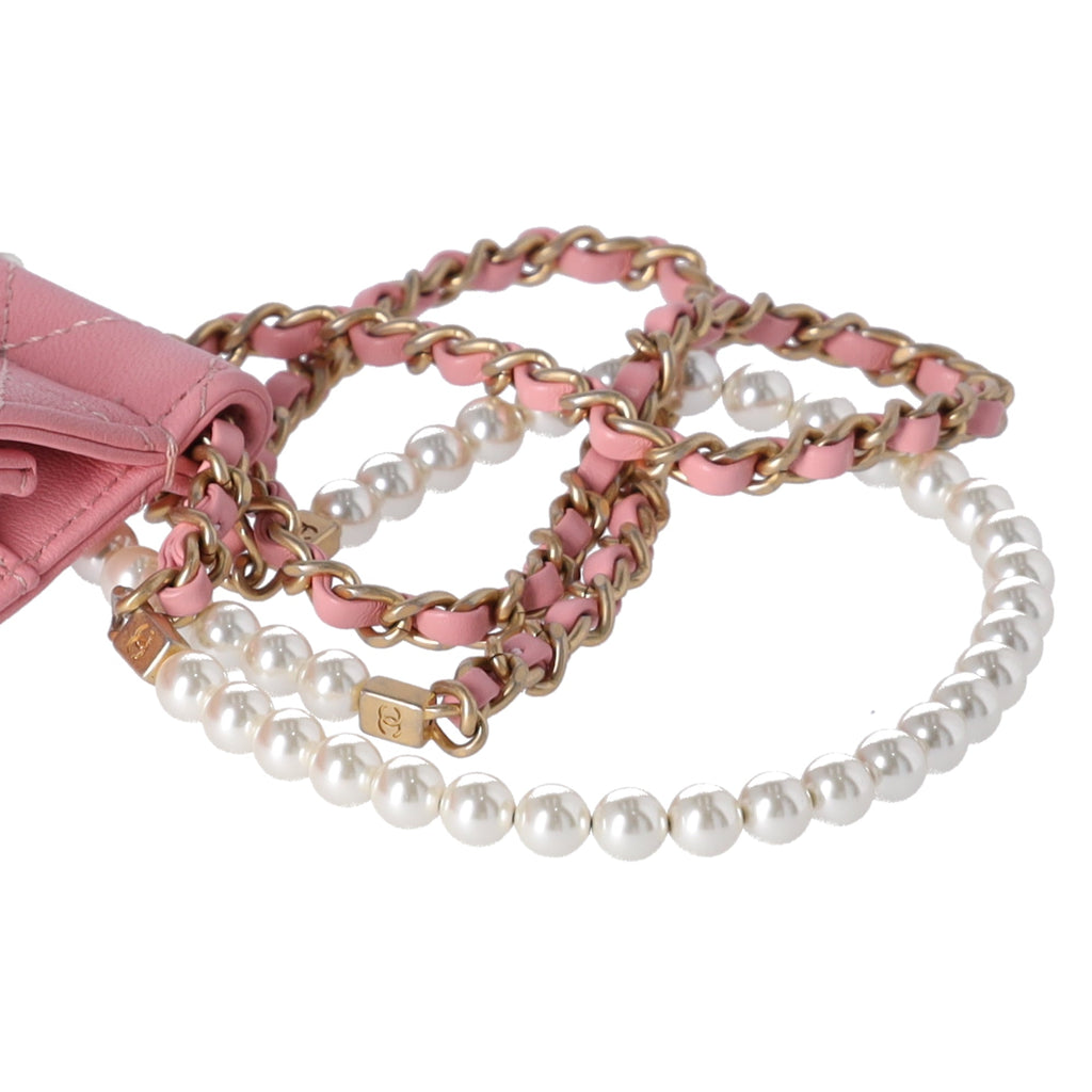 CHANEL Chic Pearls Flap Crossbody Pink Lambskin Quilted