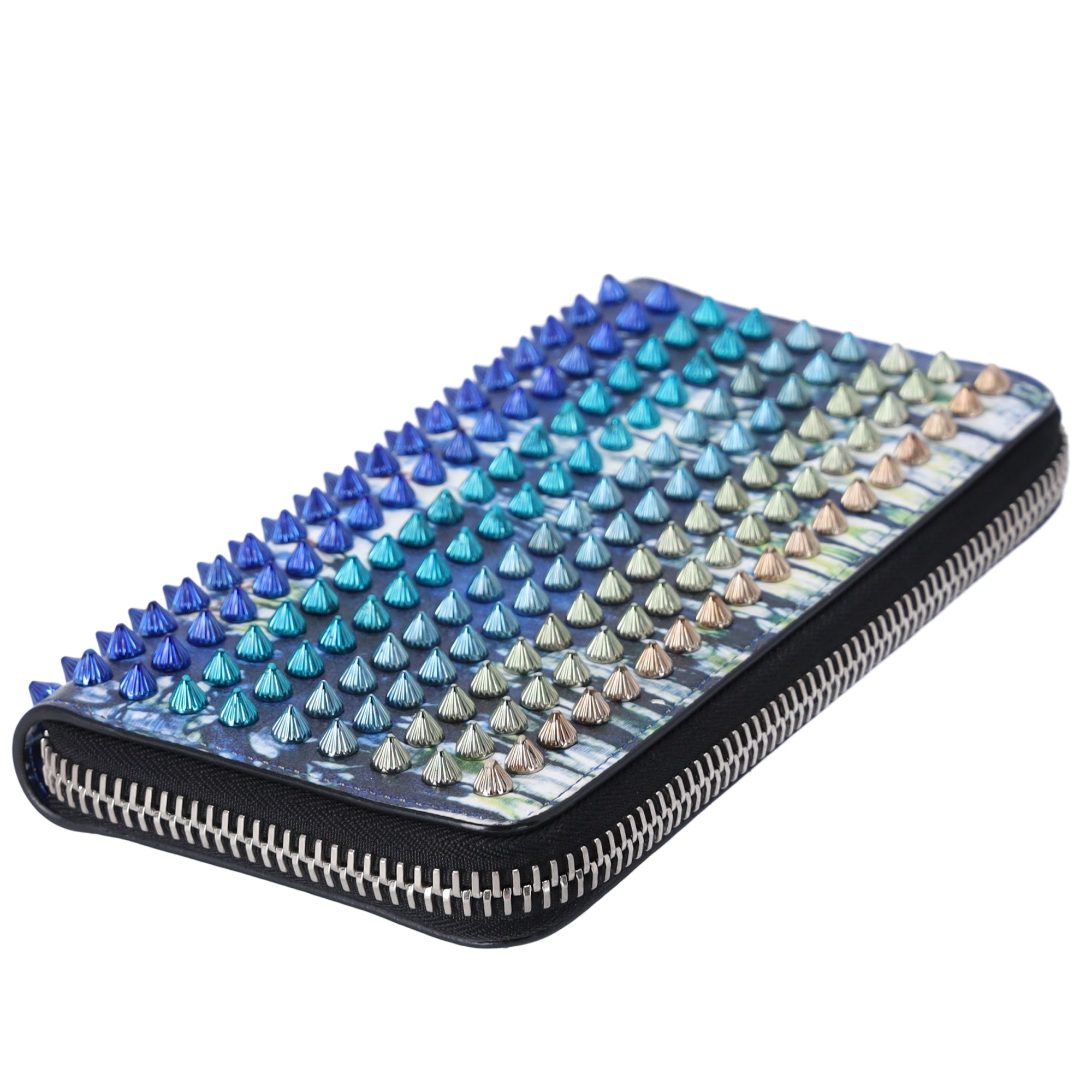 Christian Louboutin Panettone Long Wallet Blue Cream Multi Leather Studded