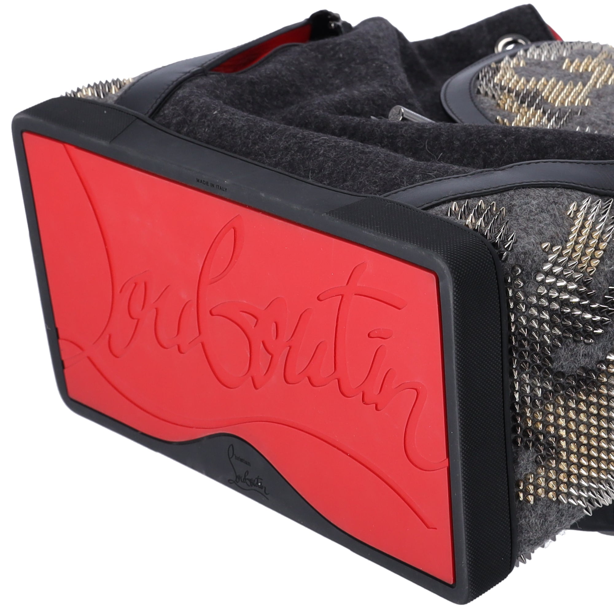 Christian Louboutin Explorer Funk Backpack Gray Black Red Wool Studded