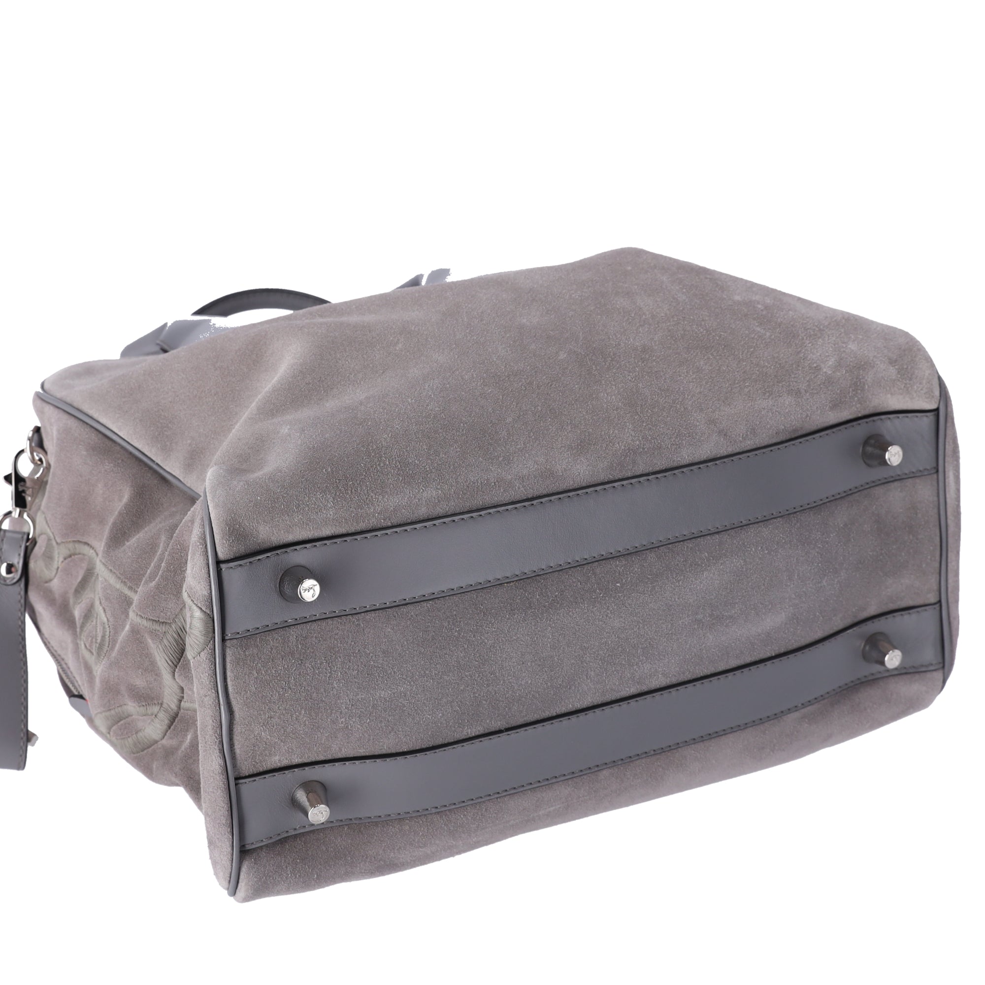 Christian Louboutin Mary Jane Large Handbag Gray Khaki Suede Leather