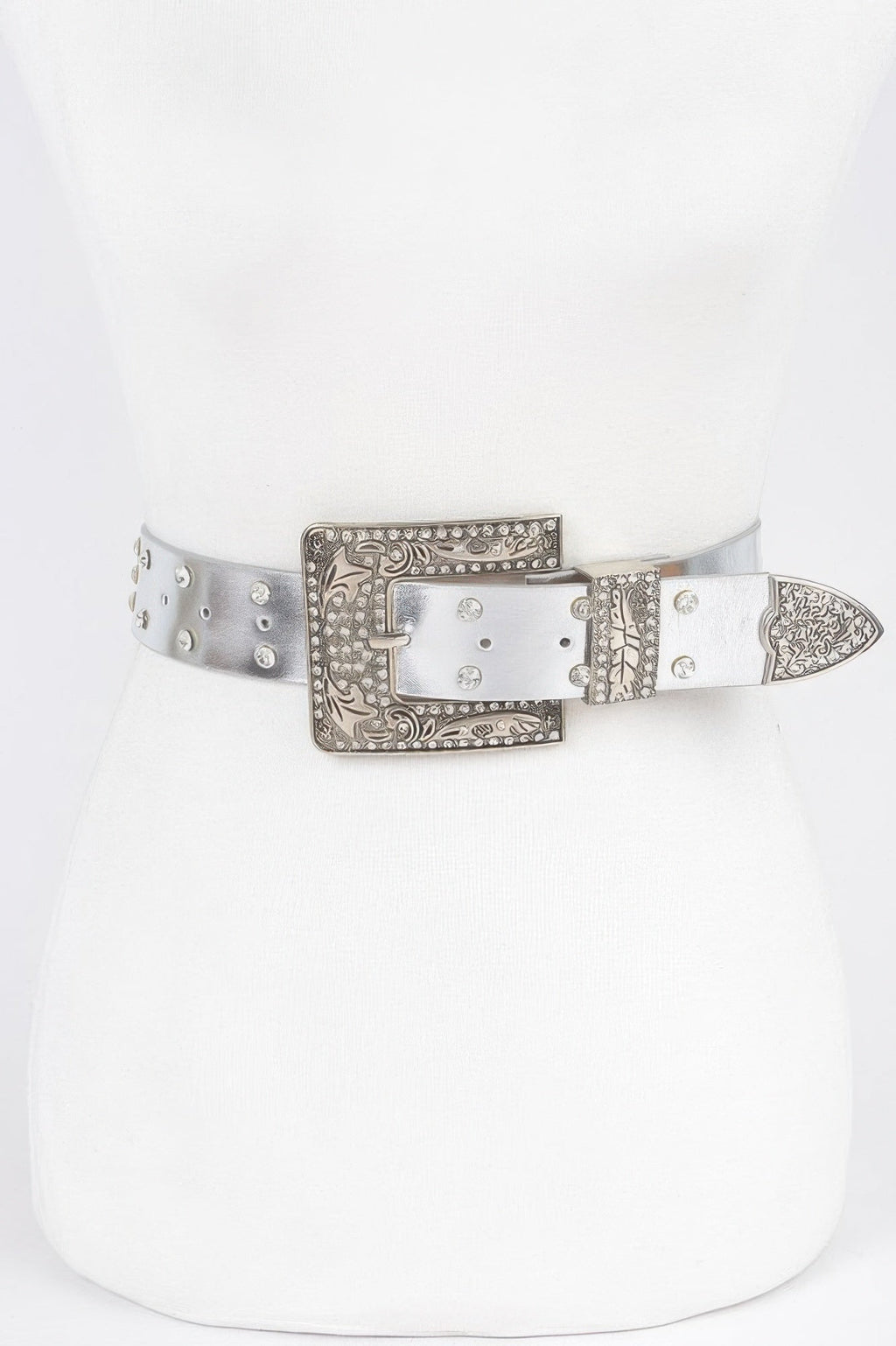Rhinestone Buckle Metallic Belt W/stones