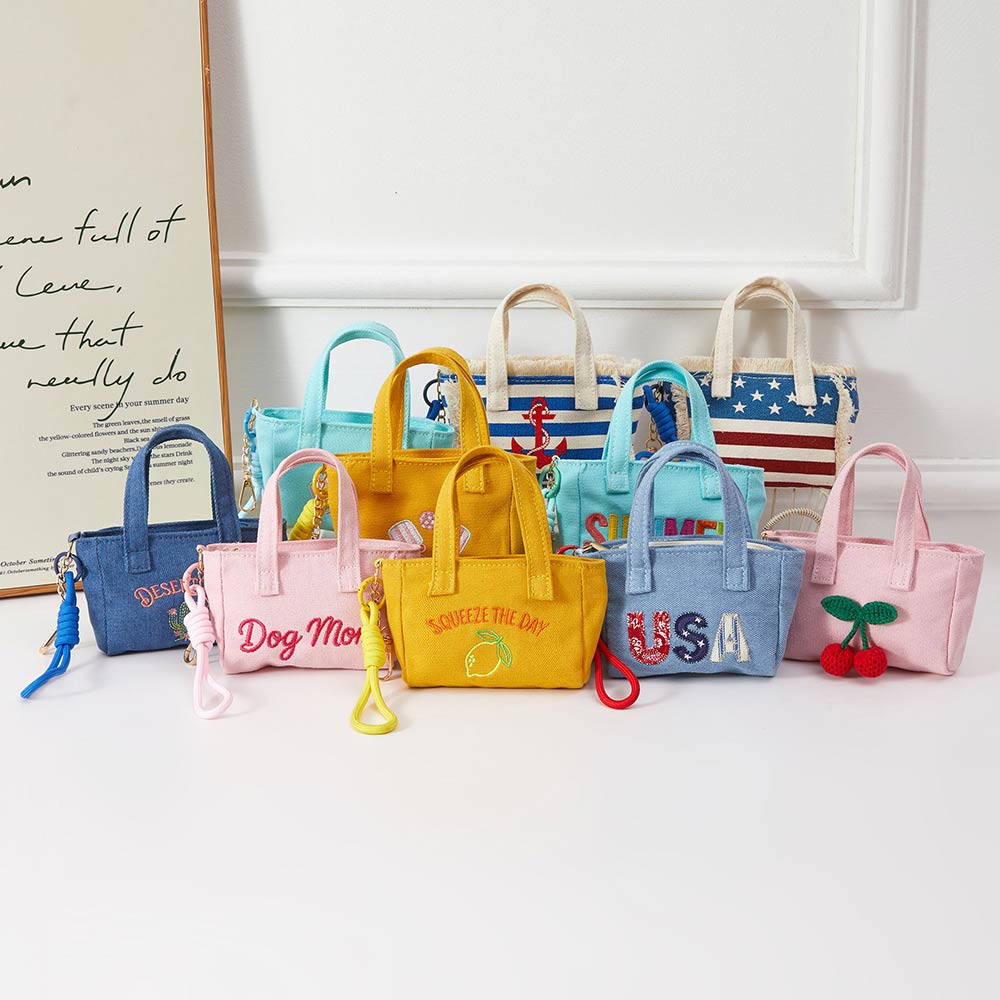 Pickleball Paddle Embroidered Mini Canvas Tote Bag Keychain Bag Charm
