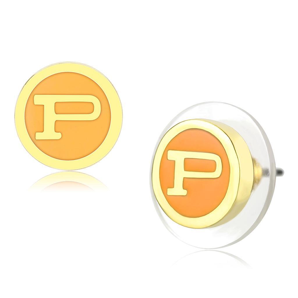 Gold Brass Earrings with Epoxy in Orange
