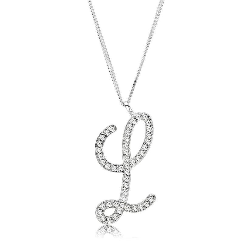 Silver Brass Chain Pendant with Top Grade Crystal in Clear