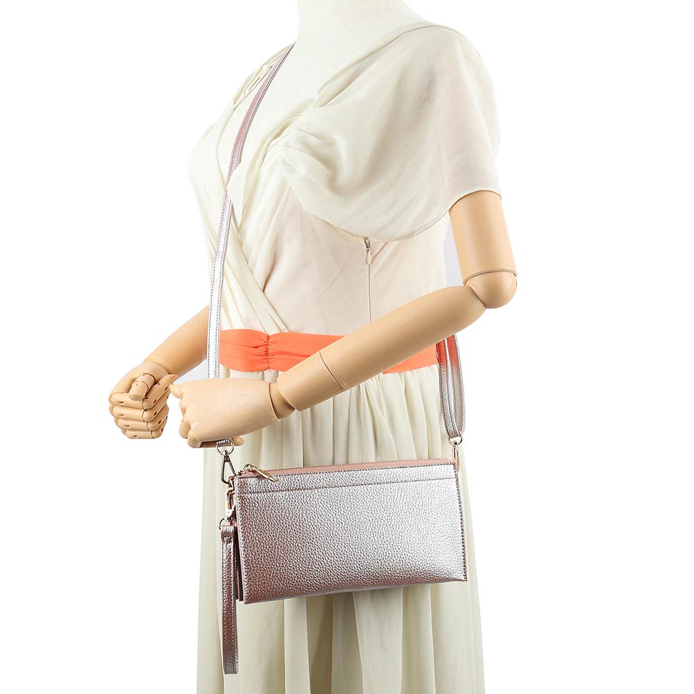 Textured Faux Leather Slim Wallet Crossbody Bag