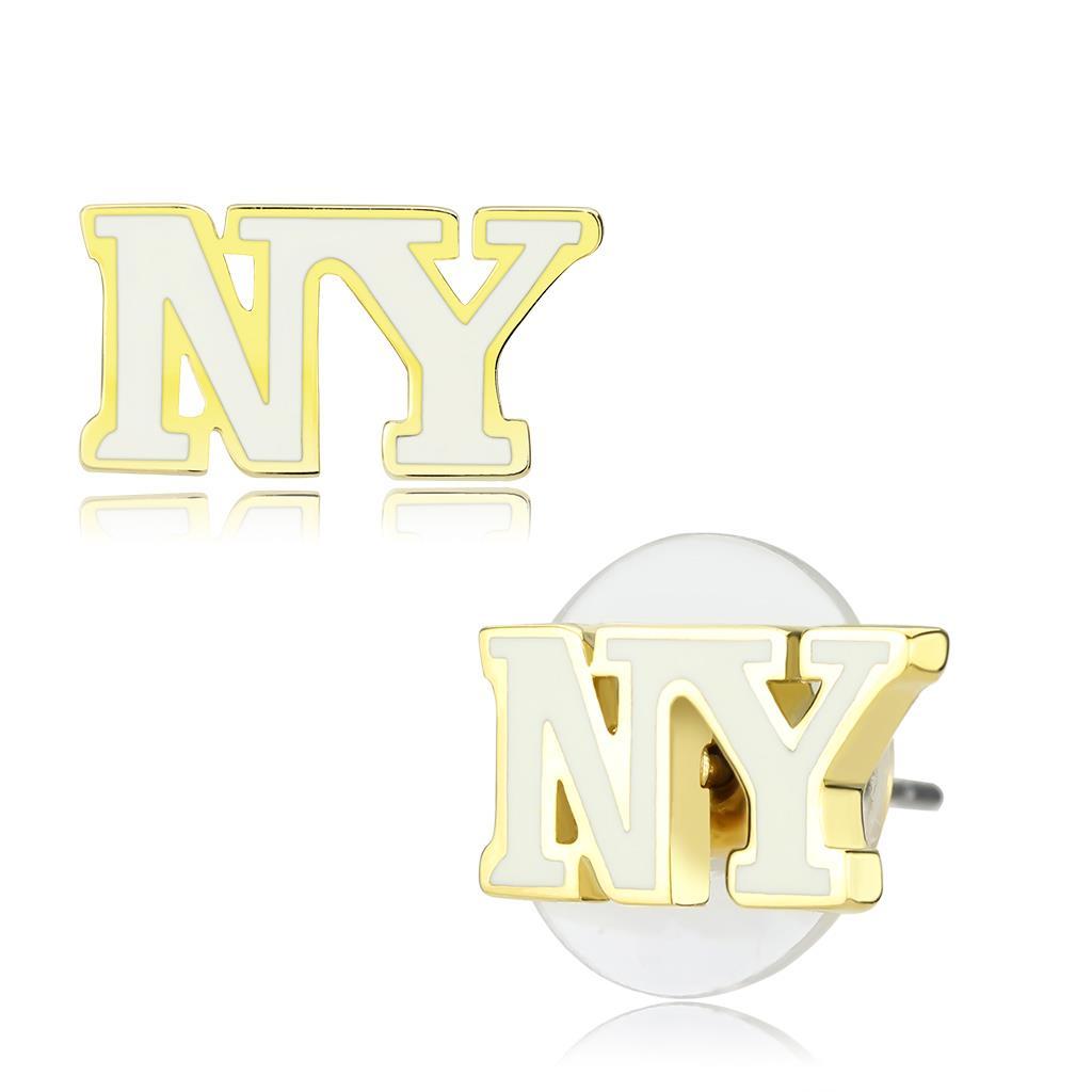 Gold Brass Earrings with Epoxy in White