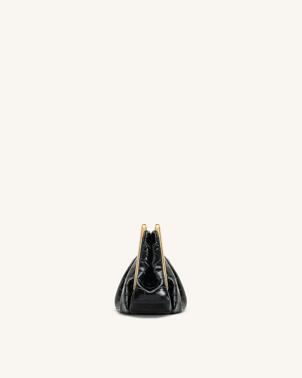 Lila Faux Croc-Effect Metal Frame Clutch - Black