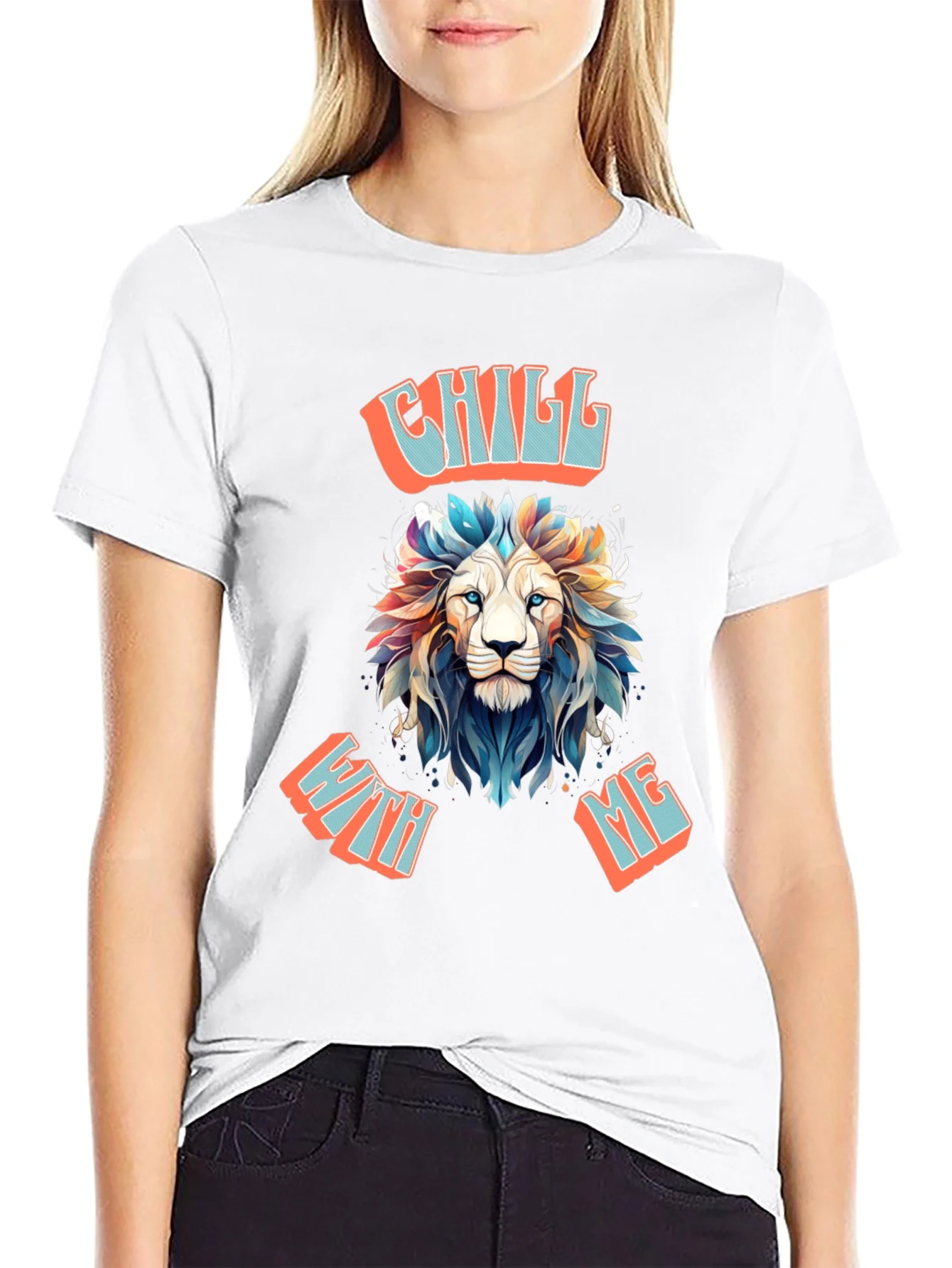 Chill With Me Lion Graphic Tee - Relaxed Vibe Shirt