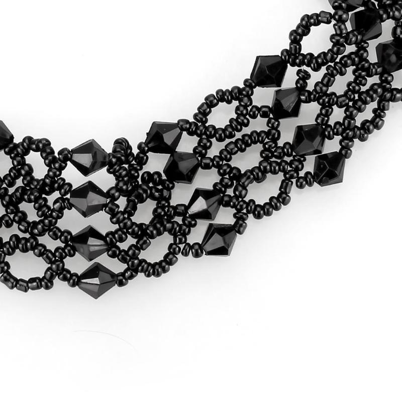 Rhodium Brass Necklace with Synthetic Synthetic Glass in Jet