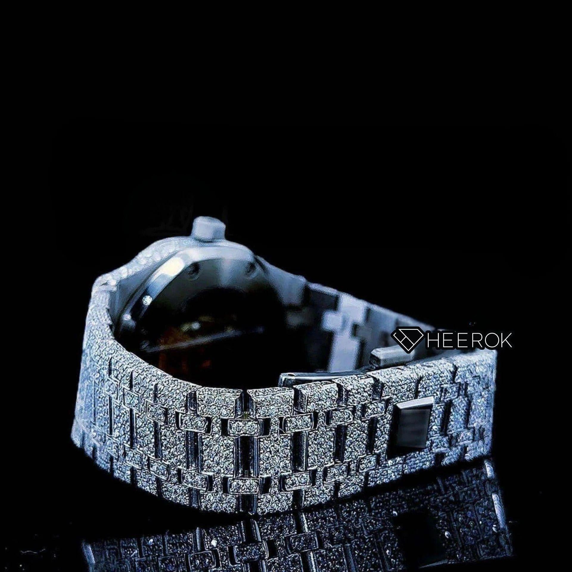 AP Royal Oak Fully Iced Out White Dial Arabic Numerals Diamond Bezel Moissanite Diamond Bracelet