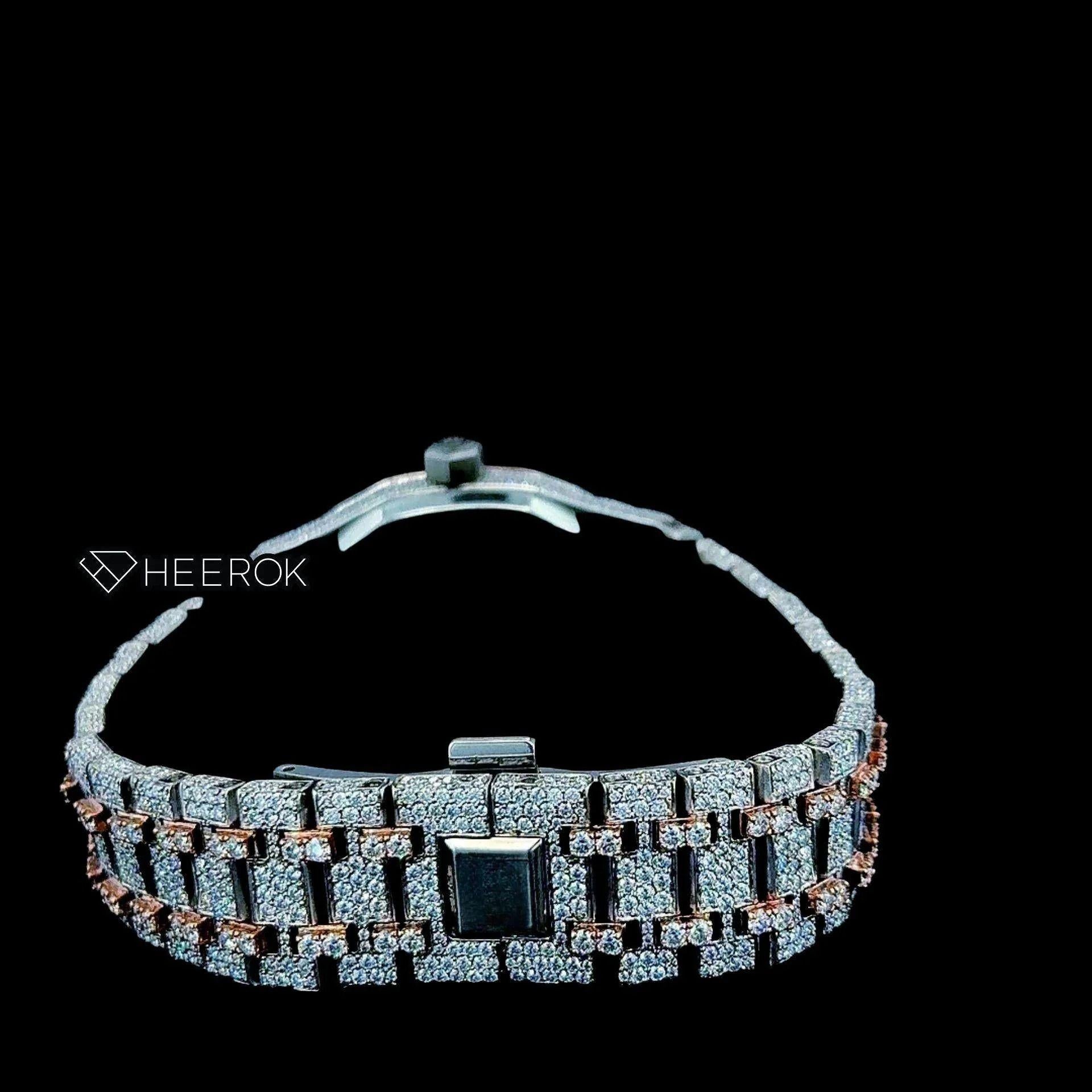 AP Royal Oak Rose Gold Dial Arabic Numerals Diamond Bezel Two Tone Rose Gold Moissanite Diamond Bracelet