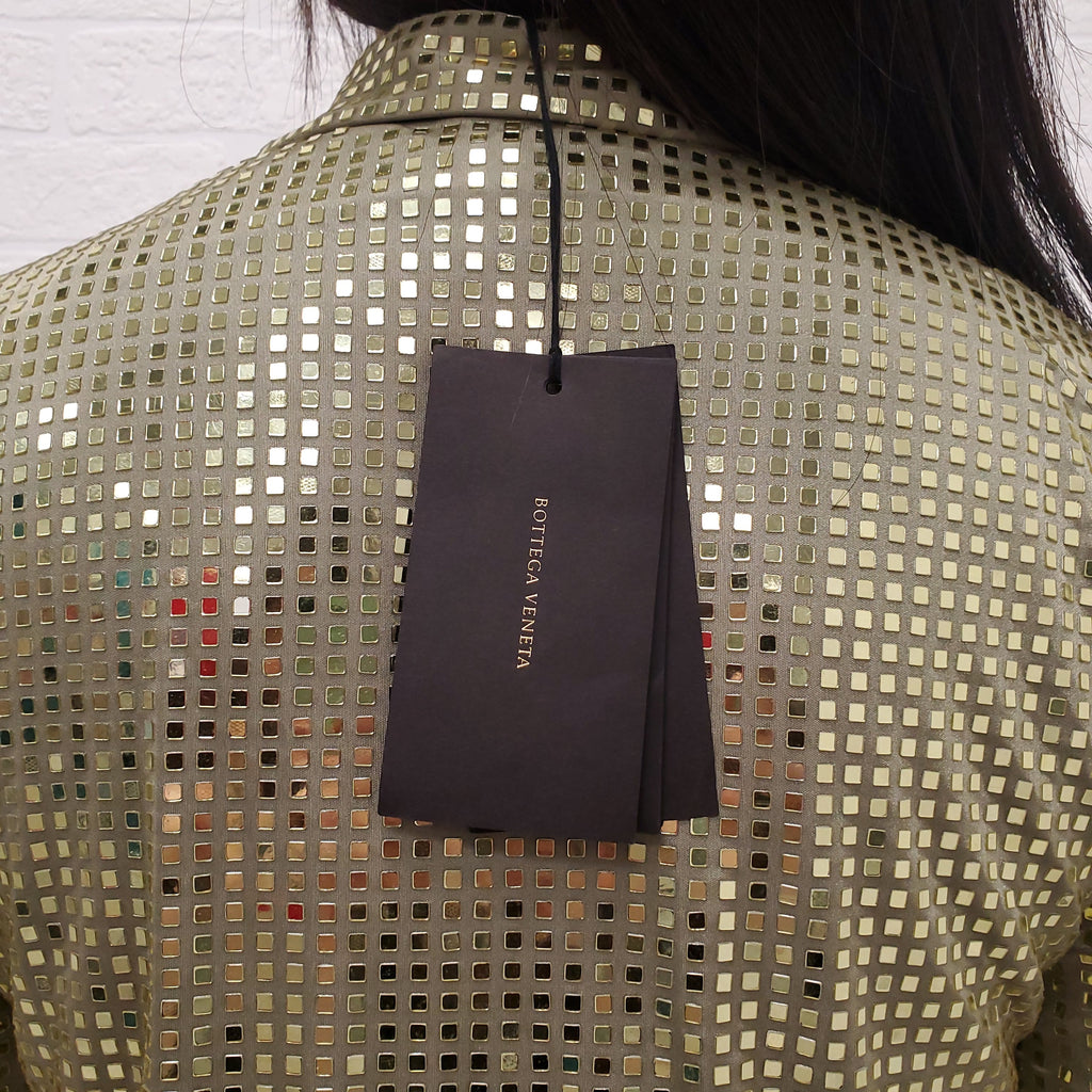BOTTEGA VENETA GREEN SATIN SEQUIN BLOUSE - SIZE 38