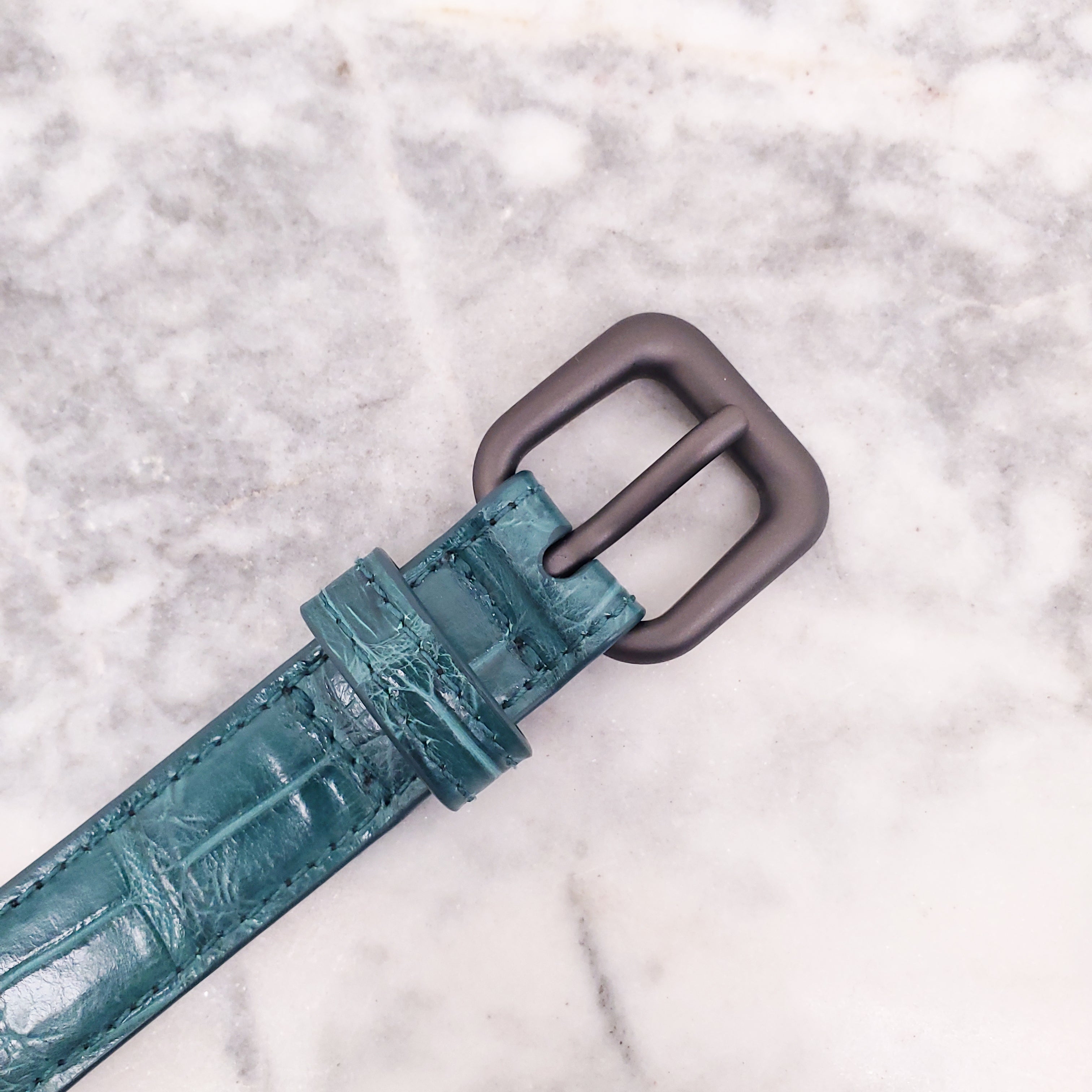 BOTTEGA VENETA GREEN SNAKESKIN BELT WITH SILVER DETAIL - SIZE 65