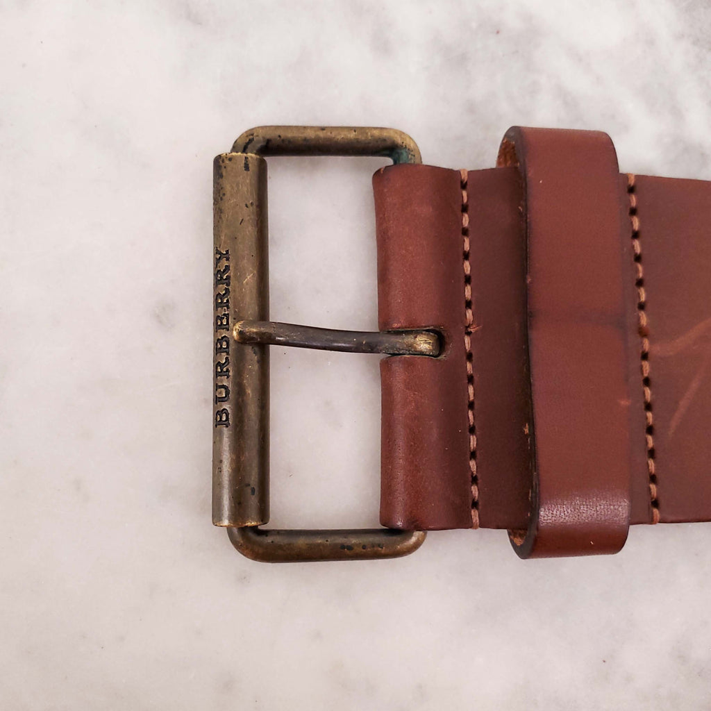 BURBERRY BROWN LEATHER BELT - SIZE S