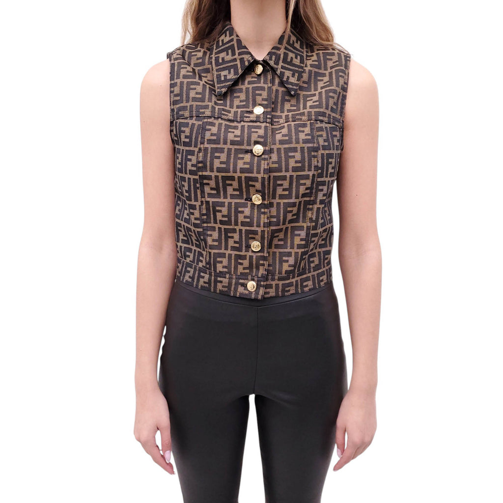 FENDI VINTAGE ZUCCA PRINT VEST - SIZE 42