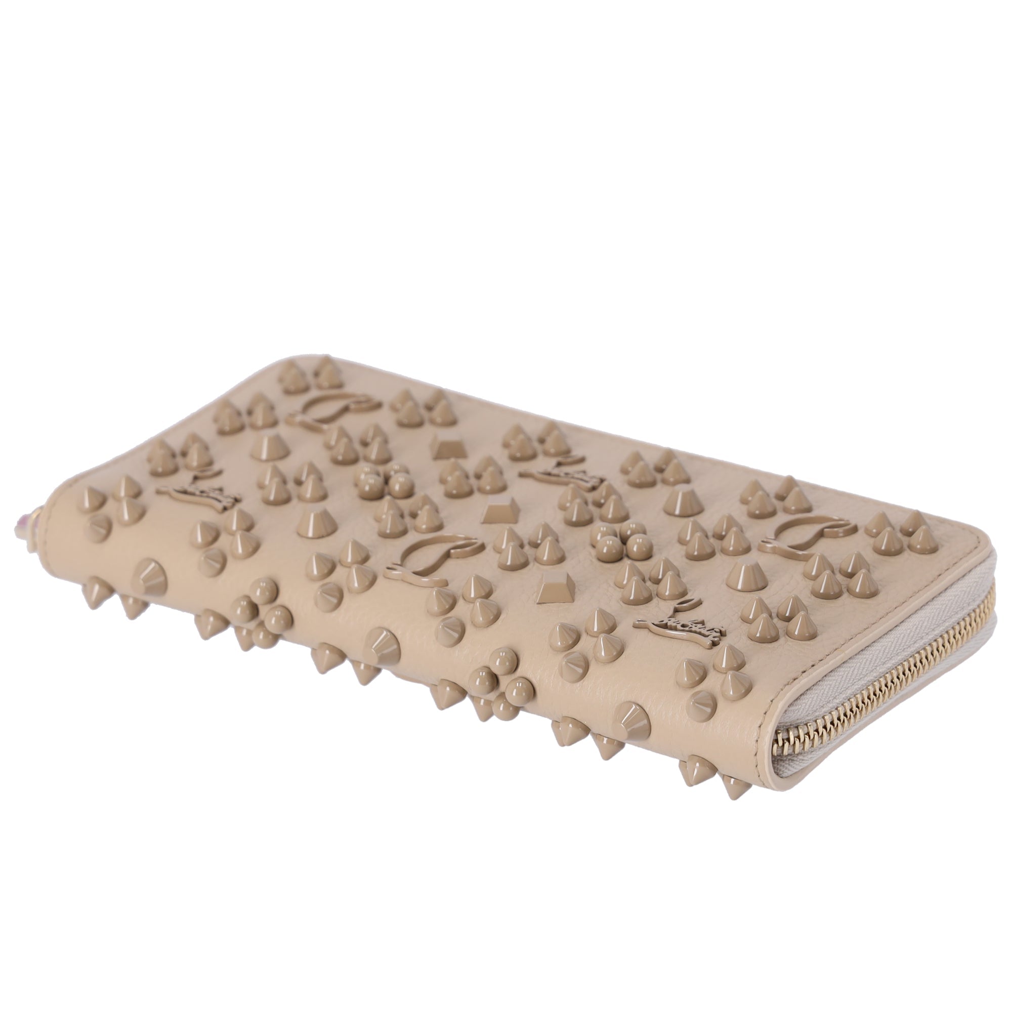 Christian Louboutin Panettone Studded Zip Around Wallet Beige 3175224 Leather