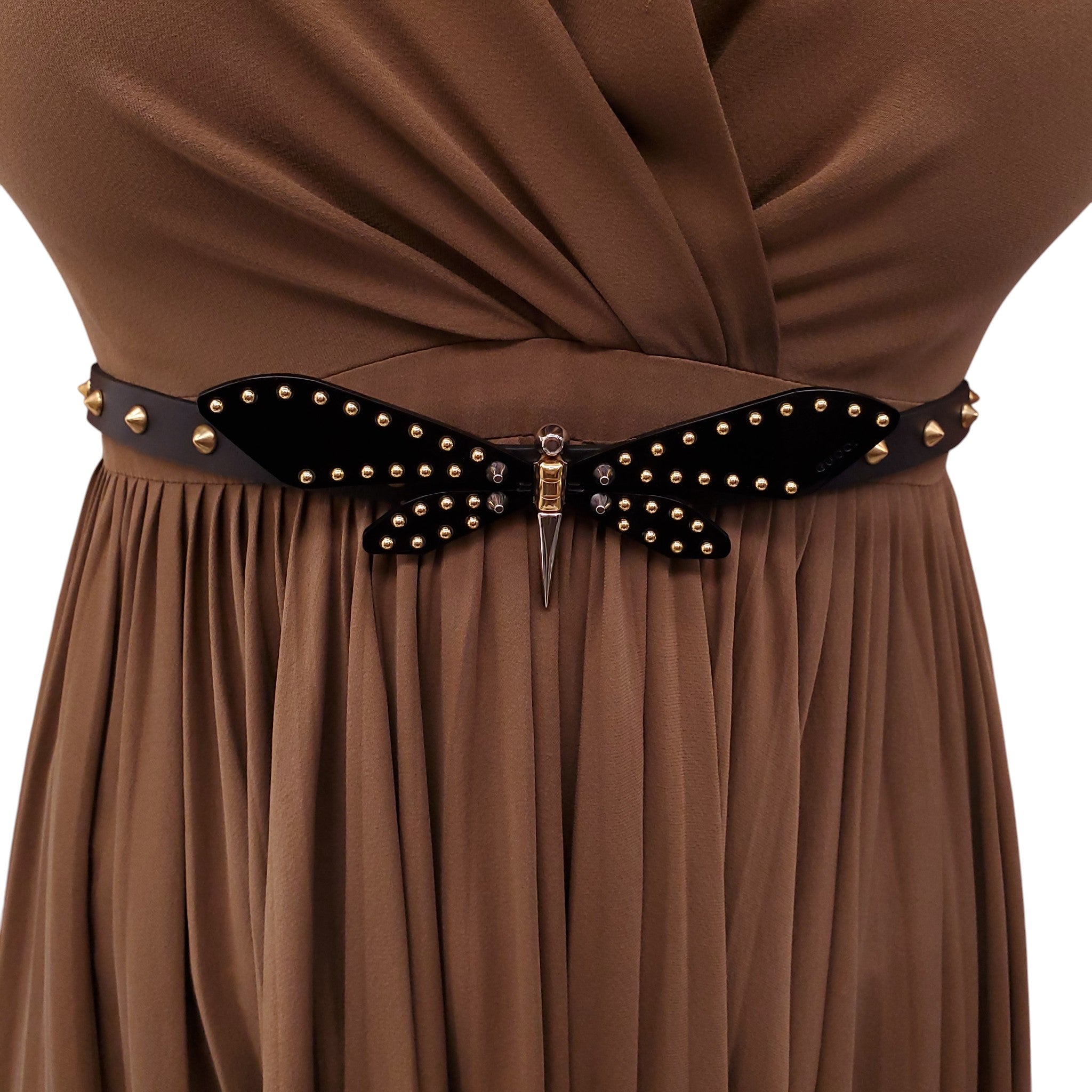 GUCCI BRONZE DRESS WITH DRAGONFLY BELT - SIZE 40