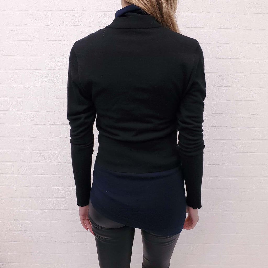 JW ANDERSON BLACK AND NAVY LAYERED SWEATER - SIZE S