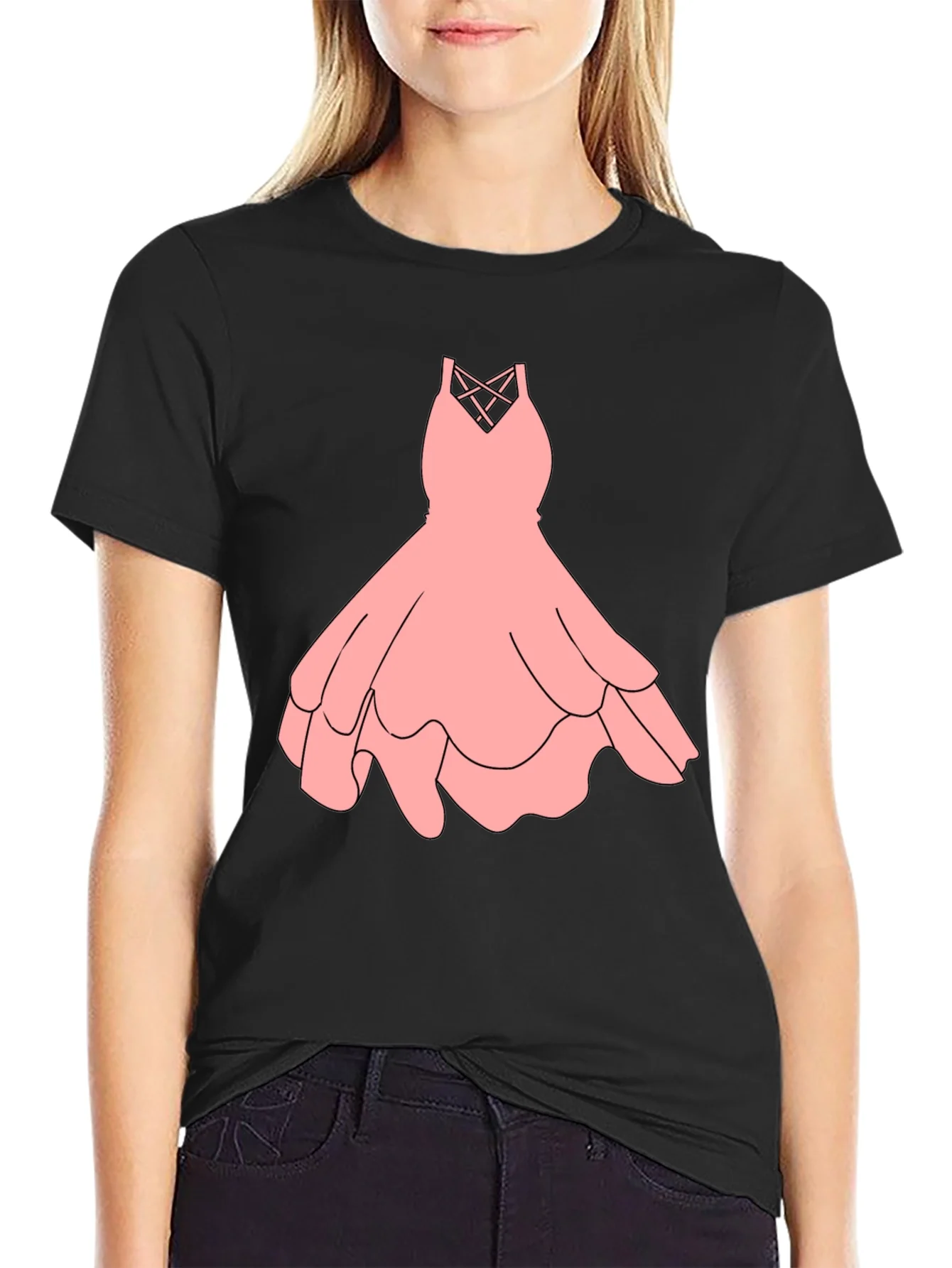 Black Tee with Pink Dress Graphic