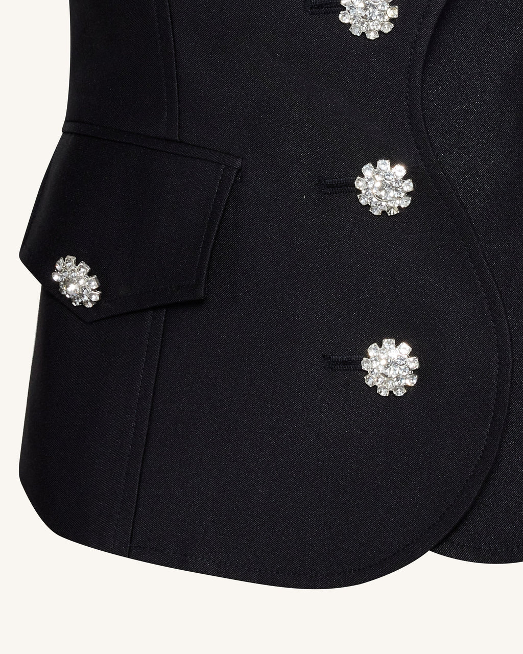 Scalloped Placket Leg of Mutton Blazer - Black