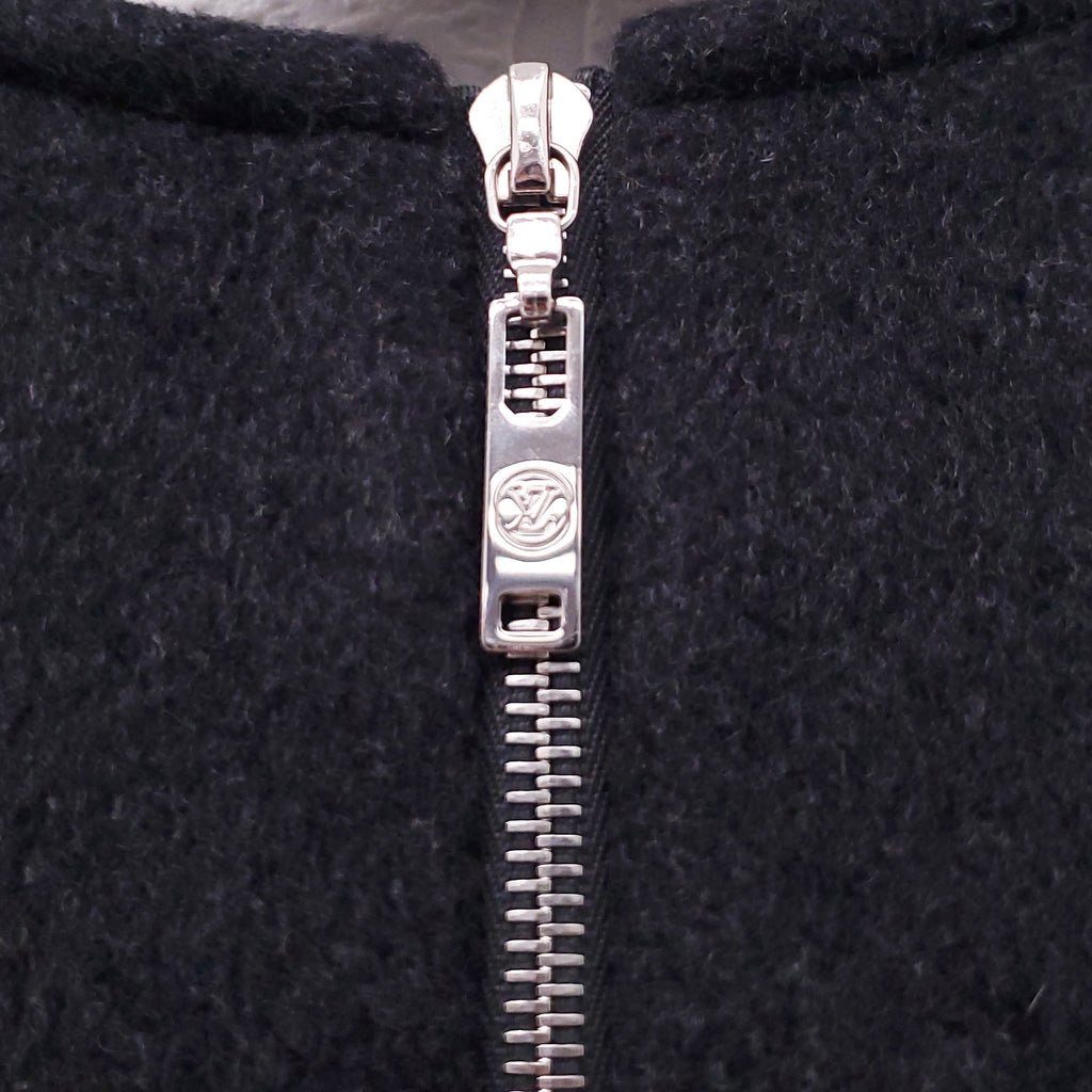 LOUIS VUITTON CHARCOAL GREY WOOL AND SILK LOGO DRESS - SIZE 38