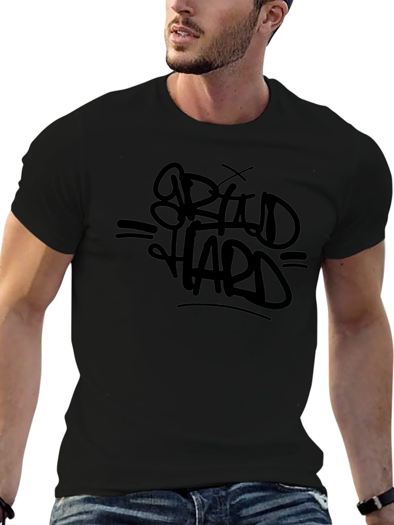 Bold Graphic Tee - Grind Hard - Black Cotton T-Shirt