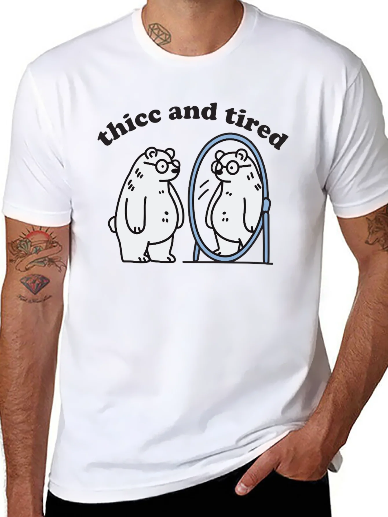 Thicc and Tired Bear T-Shirt - Funny Graphic Tee