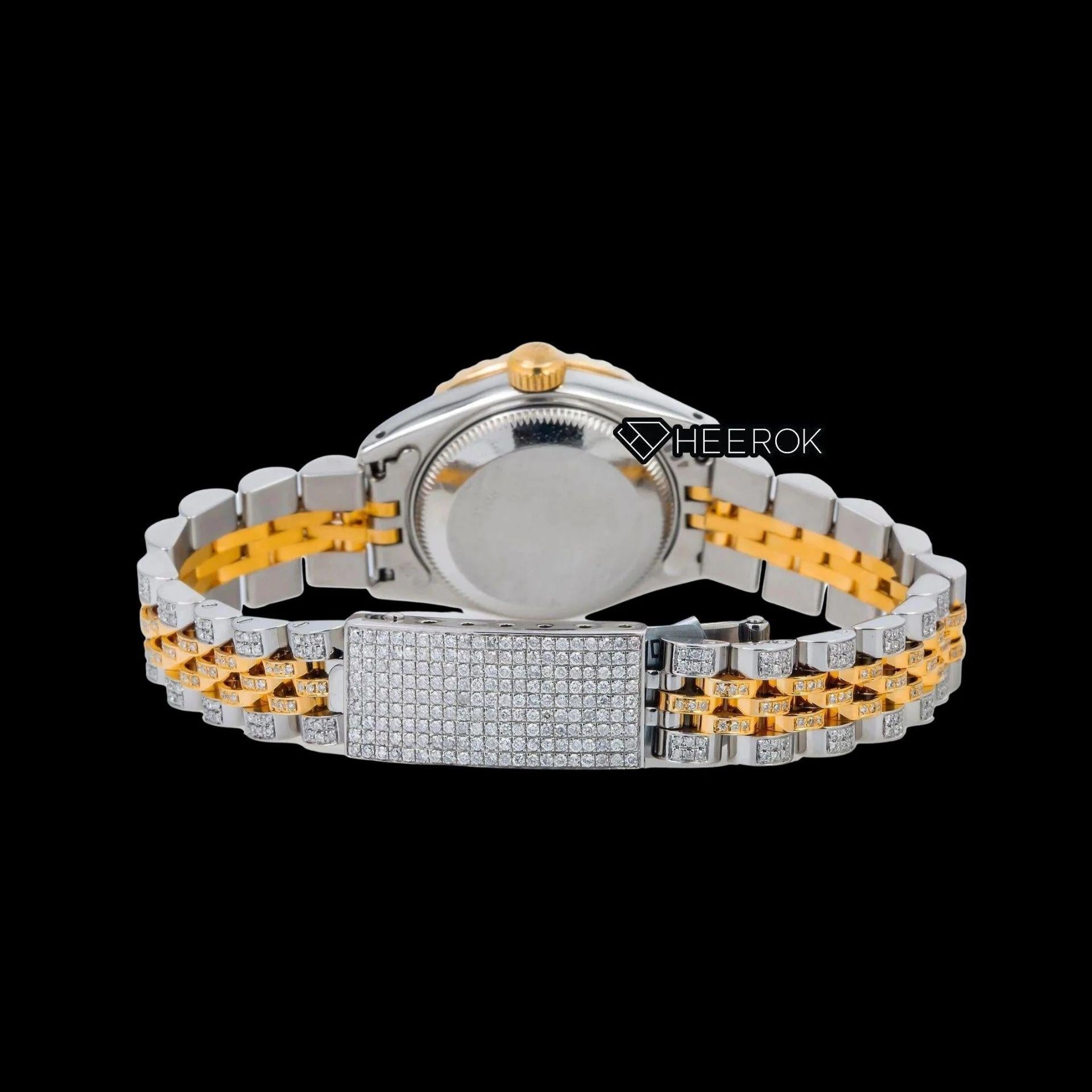 Rolex Datejust Black Dial Diamond Markers Diamond Bezel Two Tone Yellow Gold Fully Iced Moissanite Diamond Jubilee Bracelet For Women