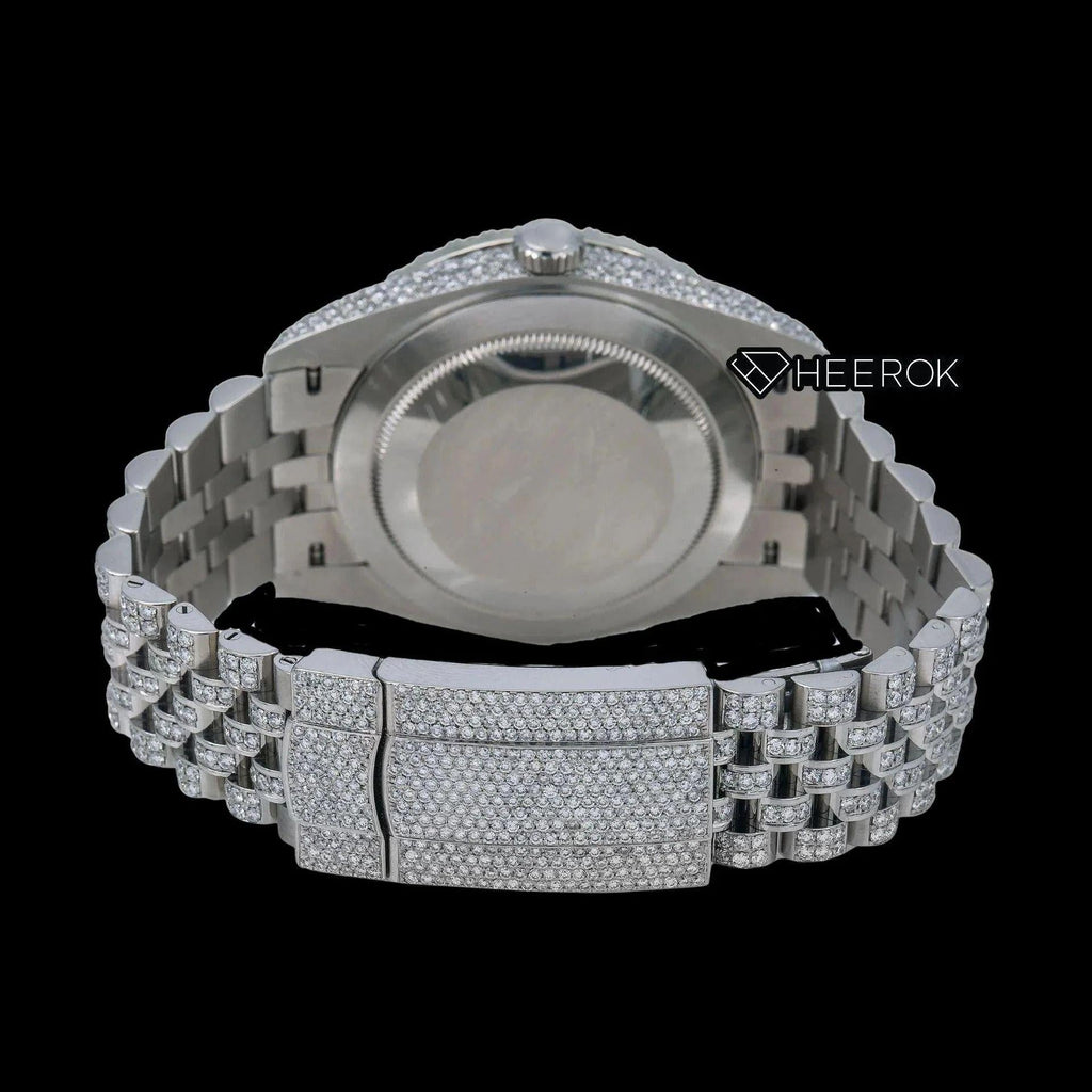 Rolex Datejust Diamond Paved Dial Black Arabic Numerals Diamond Bezel Fully Iced Moissanite Diamond Jubilee Bracelet