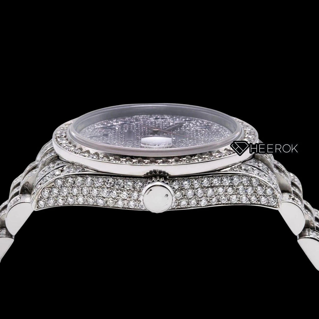 Rolex Datejust Diamond Paved Dial Blue Arabic Numerals Diamond Bezel Fully Iced Moissanite Diamond Jubilee Bracelet For Women