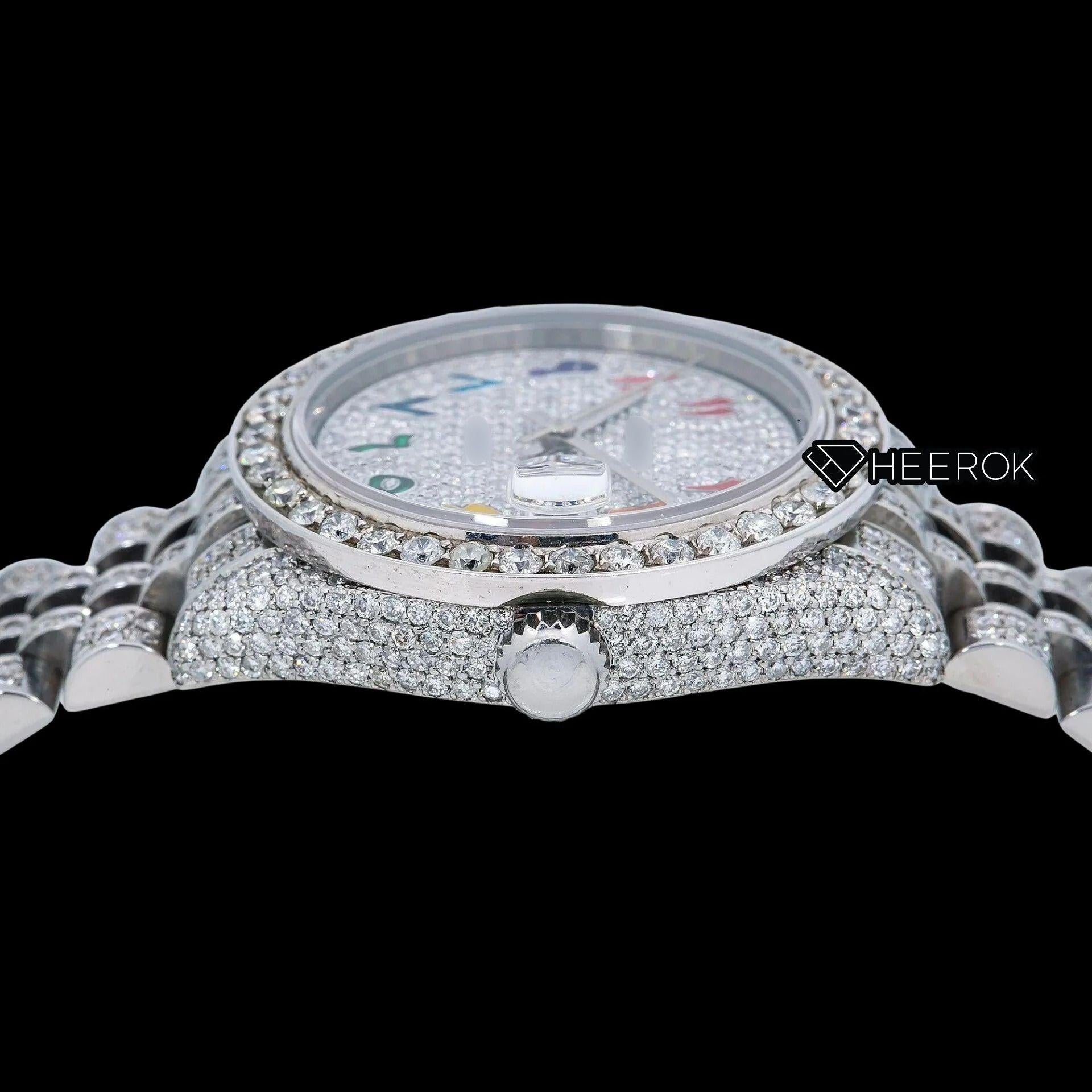 Rolex Datejust Diamond Paved Dial Multicolor Arabic Numerals Diamond Bezel Moissanite Diamond Jubilee Bracelet For Women