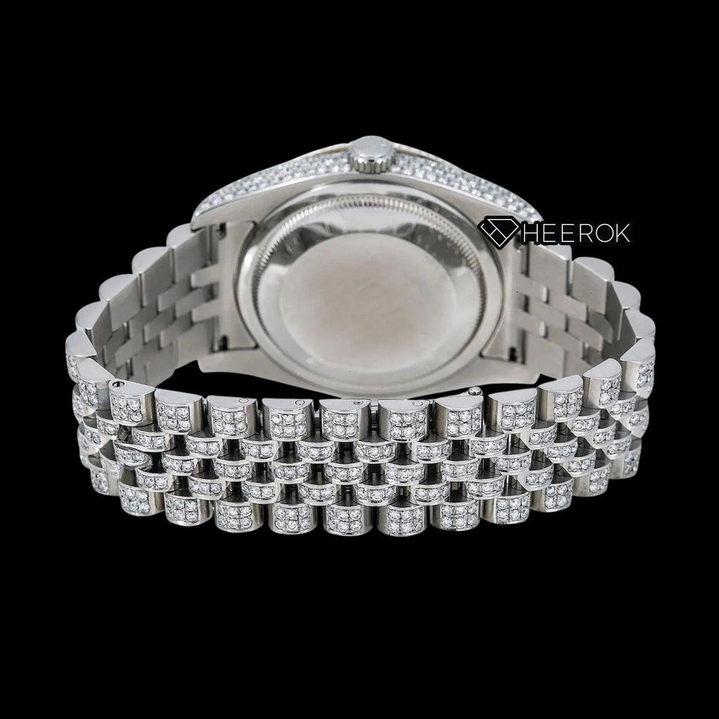 Rolex Datejust Diamond Paved White Dial Multicolor Stick Markers Diamond Bezel Fully Iced Moissanite Diamond Jubilee Bracelet For Women