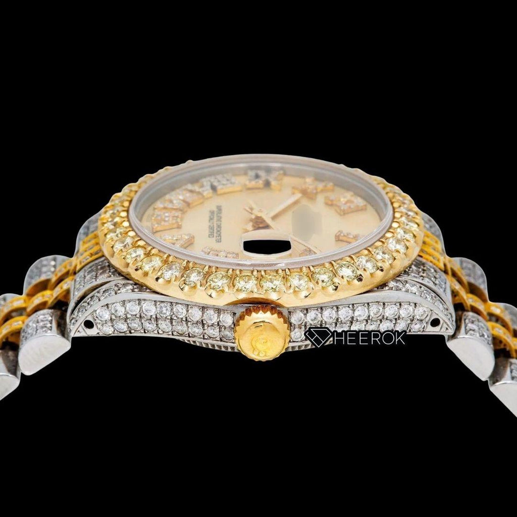Rolex Datejust Roman Diamond Markers Yellow Dial Diamond Bezel Two Tone Yellow Gold Moissanite Diamond Jubilee Bracelet For Women