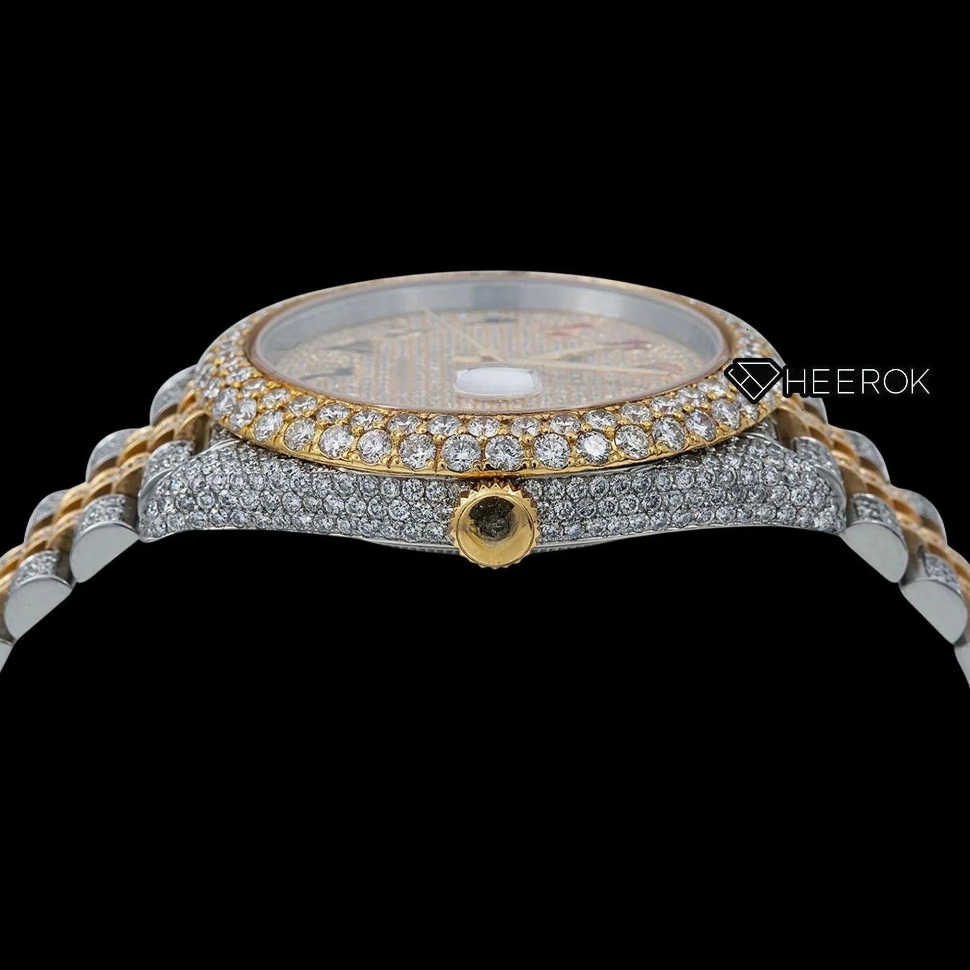 Rolex Datejust Yellow Dial Rainbow Arabic Numerals Diamond Bezel Two Tone Yellow Gold Fully Iced Out Moissanite Diamond Jubilee Bracelet