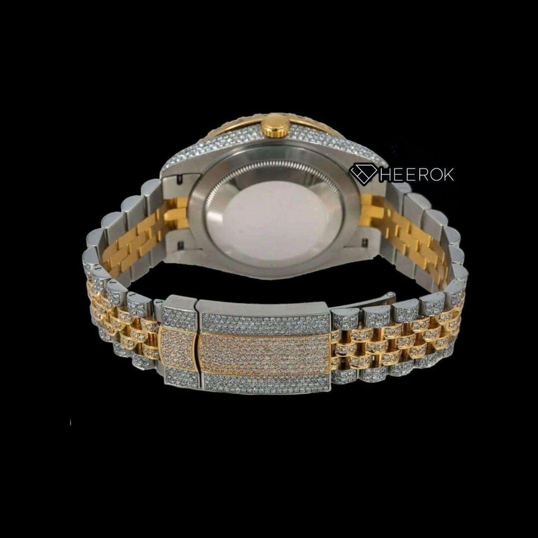 Rolex Datejust Yellow Dial Roman Diamond Markers Diamond Bezel Two Tone Yellow Gold Moissanite Diamond Jubilee Bracelet For Women